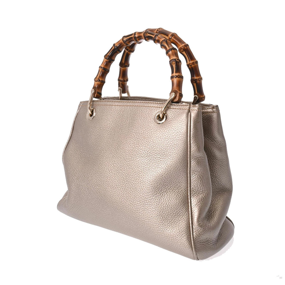 Gucci Bamboo 2way Leather White Tote Bron Handbag White